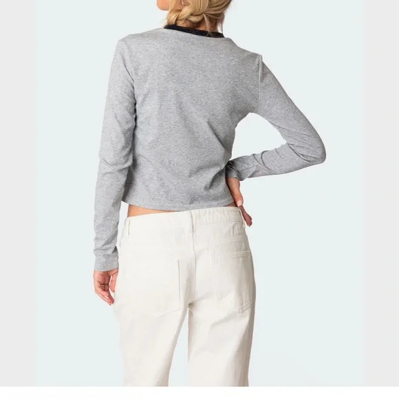 Edikted Gray Boston 1980 Long Sleeve Tee - Picture 3 of 3